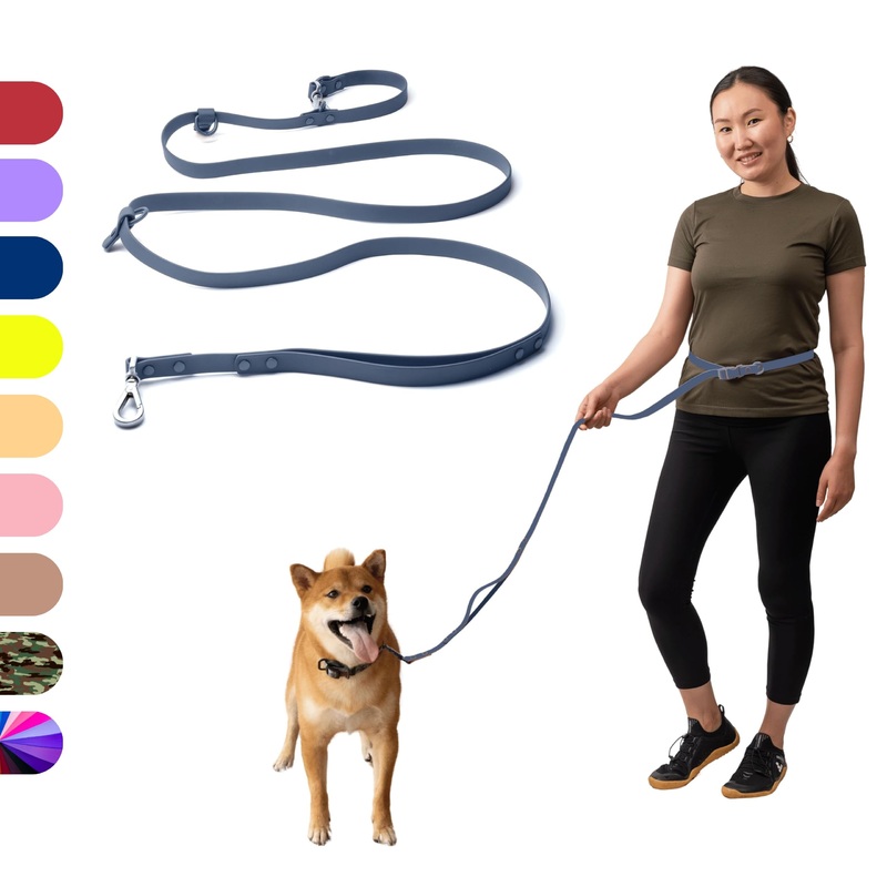 Heavy Duty Hands Free Dog Leash for Medium to Large Dogs for Comfortable Running, Jogging Walking | Dual D-Rings | Soft Padded Traffic Handle | Both Ends 360 Rotating Carabiners (Leash Length 7.7 ft) Navy Dual Side Ring – 7.7 ft