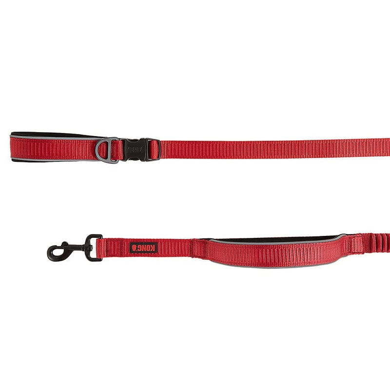 KONG Reflective Shock Absorbing Hands-Free Bungee Dog Leash 6′ (Red) Red