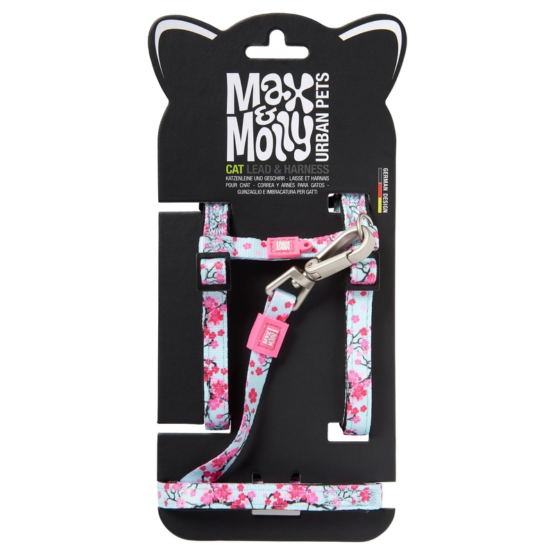 Max and Molly Adjustable Cat Harness and Leash Set – Escape-Proof Cat Harness with Leash for Outdoor Walking and Exploring – Tropical Design (Cherry Bloom) Cherry Bloom