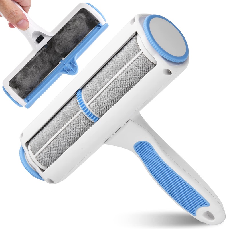 Pet Hair Remover Reusable Cat and Dog Hair Remover Multi-Surface Lint Roller Portable Fur Removal Tool for Furniture,Couch,Carpet,Bedding,Clothes and Car Seats, Non-Slip Handle Self-Cleaning Roller Blue