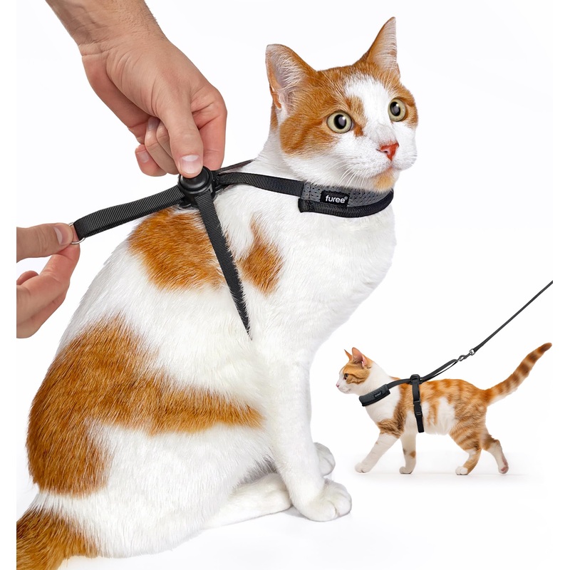 Push-Button Adjustable Harness for Cats, Escape-Proof, Non-Bulky, Anti-Flop Over, Fully Adjustable Harness for Pets, Also for Small Dogs, Bunnys, and Ferrets for Leash Walking (Medium) Medium