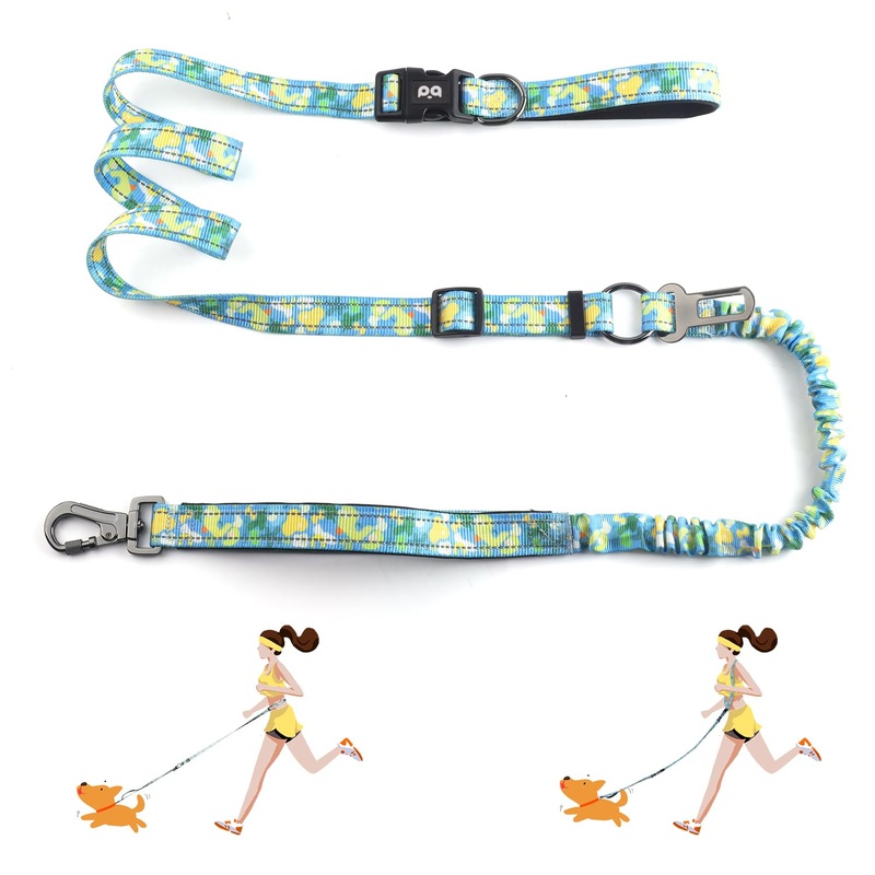 QQPETS Hands Free Dog Leash with Adjustable Waist Belt for Running – Versatile Crossbody Retractable Bunge Leash Padded Traffic Handle Fit Medium and Large Dogs for Jogging, Hiking and Walking Blue Graffiti