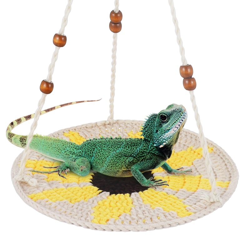 Reptile Hammock,Bearded Dragon Accessories for Habitat Leopard Gecko Tank Accessories Small Lizard Cage Bed Hanging Hammock Pet Platform Carrier for Chameleon Birds Rats Gecko Iguana Beige&Yellow