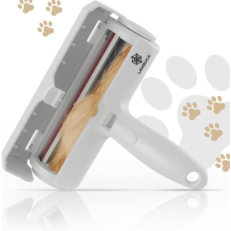 Roller Pet Hair Remover and Reusable Lint Roller – Lambuca Cat and Dog Hair Remover for Furniture, Couch, Carpet, Clothing and Bedding – Portable, Multi-Surface Fur Removal Tool