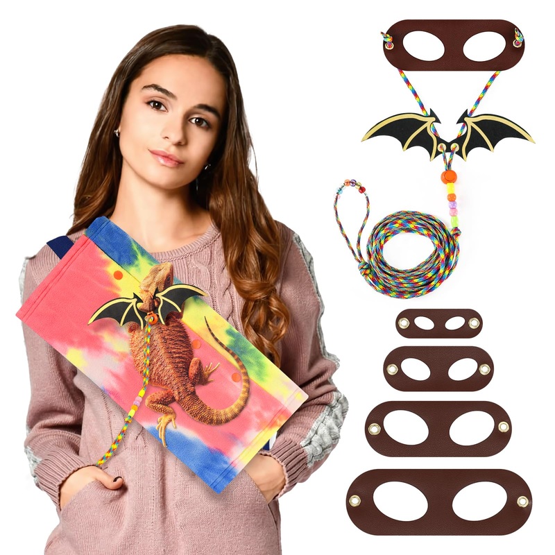 Small Animal Sling Carrier,Small Animal Bag for Bearded Dragons Lizards and Reptile with Adjustable Strap (Red+Dinosaur Wing)