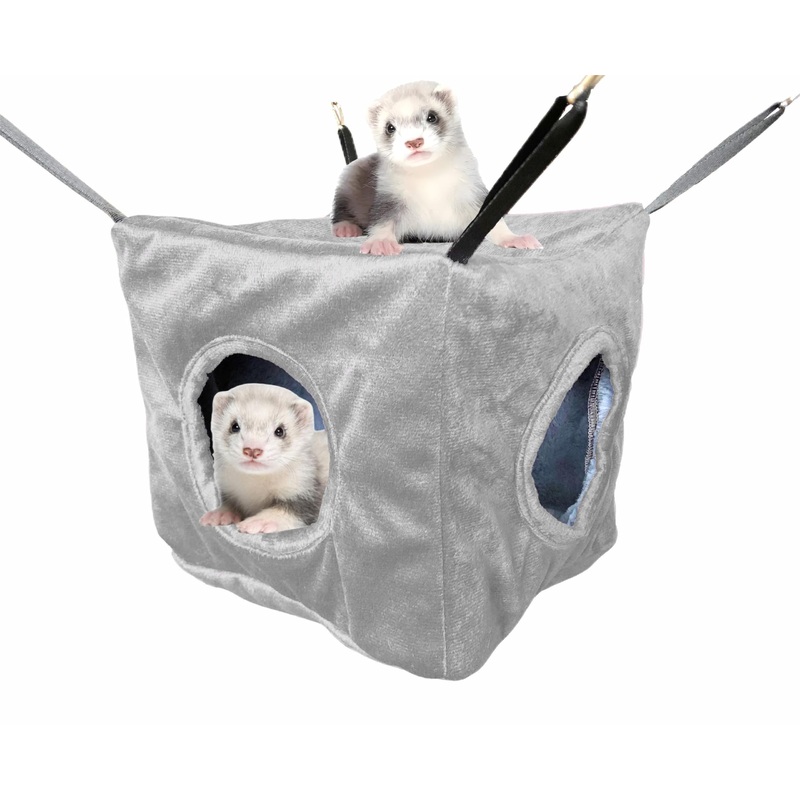 Small Animals Cube Hammock for Ferret, Rat, Chinchilla, Squirrel, Guinea Pig Cage Hanging Warm Hideout Bed (Grey) Grey