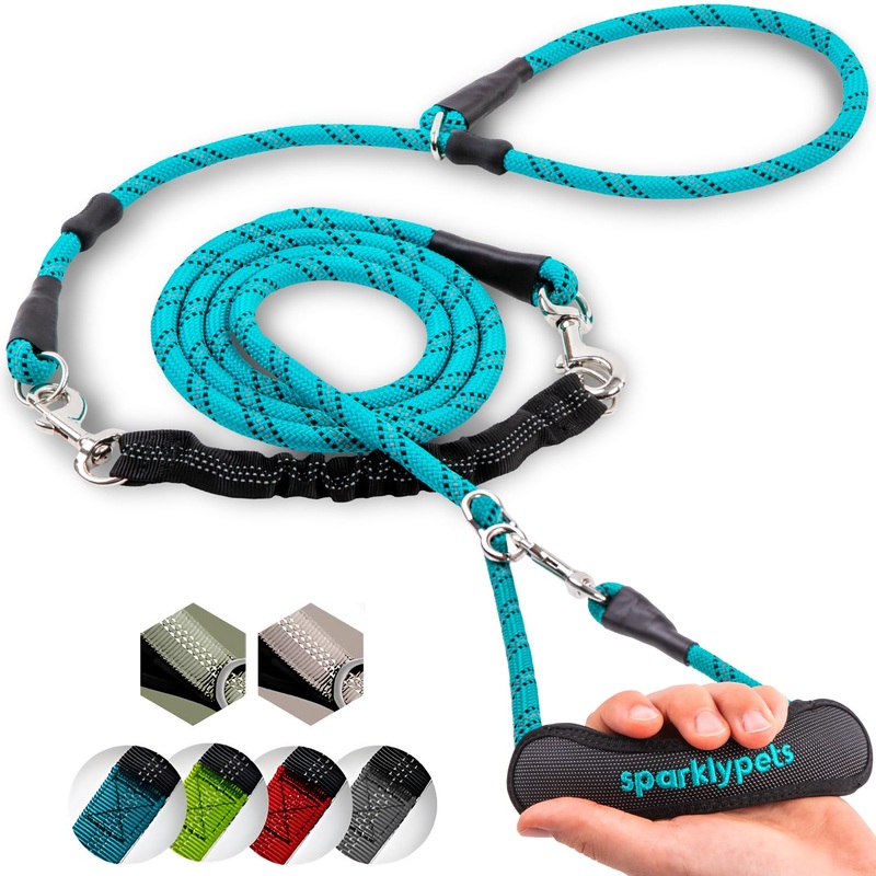 SparklyPets Multifunctional Bungee Dog Leash with Slip Lead  Crossbody Leash for dog walking Medium & Large Breeds with Detachable Slip Leash for Dogs (Teal) Teal Crossbody Bungee Slip Leash -10.5 Ft