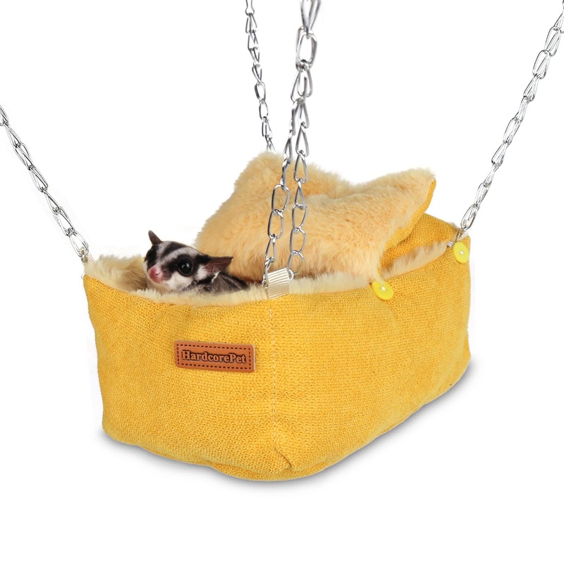 Sugar Glider Pouch, Small Animals Warm Plush Triple BunkbedHamster Hanging Hammock Bed Hideout, Dwarf Hamsters Beds Cage Accessories Toys for Gerbils and Fancy Rat(Yellow) Yellow