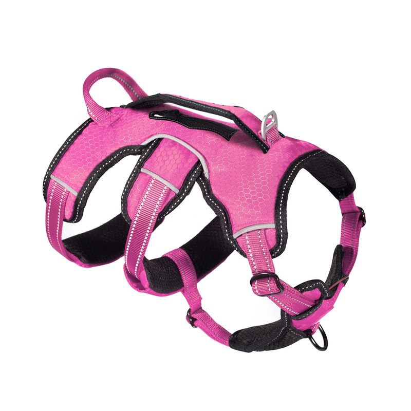Tuff Pupper Updated for 2024 – Tracker No Escape Dog Harness | Dual Escape Proof Leash Attachments | 5 Point Adjustable Fit Harness for Dogs | Padded Dog Harness for Comfort | Handle Dog Lift Harness Medium (Neck: 18-21″ , Chest: 21-28″) Hot Pink