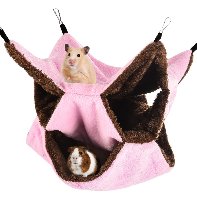 XINRUI 3 Tier Ferret Rat Hammock,Guinea Pig Cage Accessories,11.8×11.8 Inches,Pet Cage Hanging Bunkbed Hammock for Small Animals,Guinea Pig,Ferret,Kitten,Squirrel,Chinchilla,Rat,Parrot pink