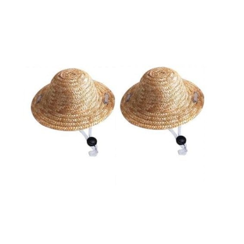 1Pc Light Brown Novelty Summer Adjustable Pet Dog Outdoor Straw Hat Puppy Small Kitty Cat Sunhats Dog Hat, Apparel and Accessories