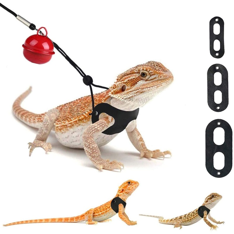 3 Packs Bearded Dragon Harness and Leash Adjustable(S,M,L) – Soft Leather Reptile Lizard Leash for Amphibians and Other Small Pet Animals black