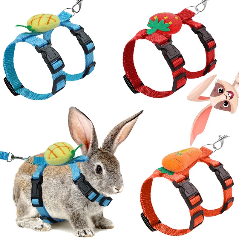 3 Pieces Adjustable Rabbit Harness and Leash Bunny Harness Vest Ferret Leash with Decorations for Rabbit Kitten Puppy Pig and Small Pet Animals (Large) Large