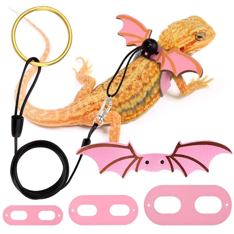 3 Size Pack Bearded Dragon Leashes and Harnesses, Bearded Dragon Harness, Soft Leather Detachable Adjustable Reptile Lizard Wing Leash (Black) Black