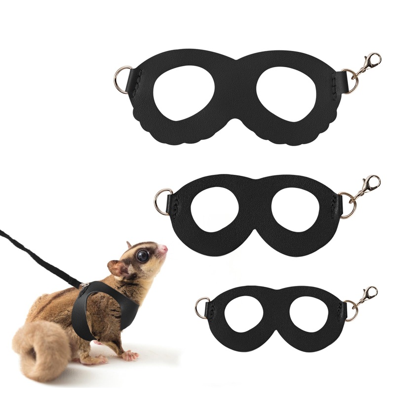 3Pcs Sugar Gilder Harness and Leash Set, Adjustable Squirrel Harness Small Animal Training Walking Vest for rabbit, Guinea Pigs, Bearded Dragon (Black) Black