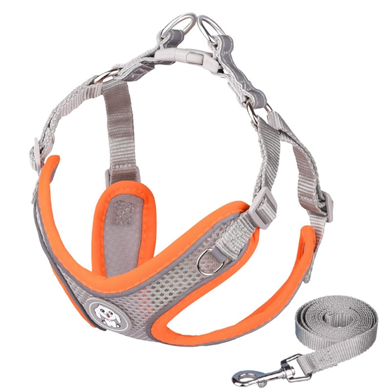 Adjustable No-Pull Dog Cat Harness Leash Set- Reflective Comfortable Control Vest Set- Soft Mesh Step-in Dog Cat Harness Leash,Grey,XS XS:Neck 15-18″,Chest 17-21″ Grey