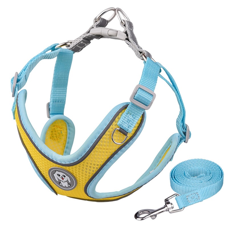 Adjustable No-Pull Dog Cat Harness Leash Set- Reflective Comfortable Control Vest Set- Soft Mesh Step-in Dog Cat Harness Leash,Yellow,S S:Neck 16.5-20.5″,Chest 18.5-24″ Yellow