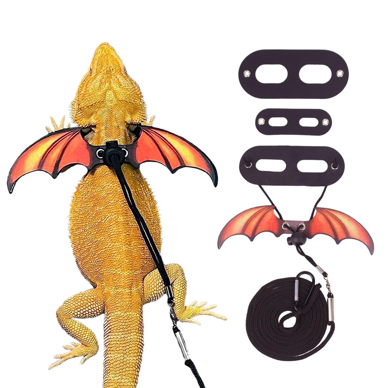 ADOGGYGO Bearded Dragon Lizard Leash Harness – Adjustable Cool Leather Wing Lizard Reptile Harness Leash for Bearded Dragon Lizard Reptiles (Orange)