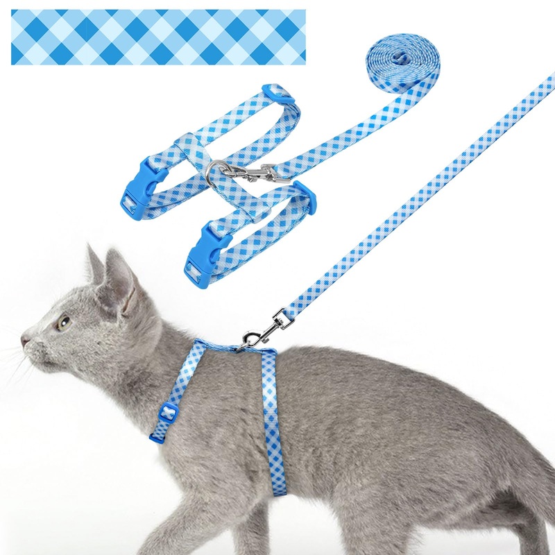 azuza Cat Harness and Leash Set for Safe Walking and Travel, Escape Proof Cat Harness, Lightweight Soft and Comfortable, Adjustable Kitten Harness for Small Medium Large Cats, Blue Plaid Neck Girth: 7″-10″, Chest Girth: 10″-17″ 3#Blue Plaid