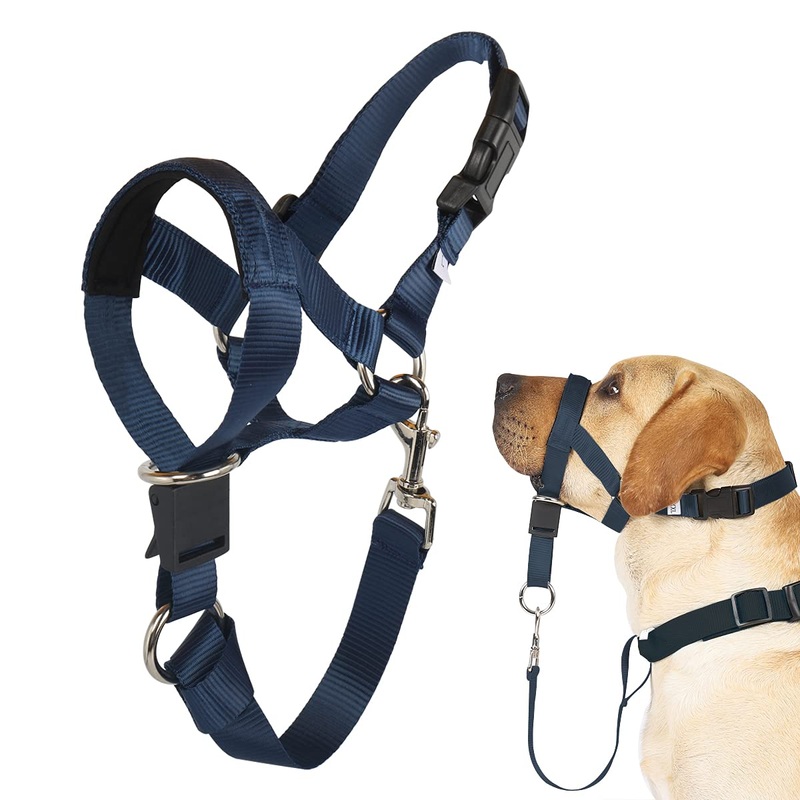 BARKLESS No-Pull Head Collar for Dogs Training & Walking Made Easy, Soft Dog Halter Harness with Expert Training Guide – Put an End to Pulling on The Leash (XL, Navy Blue) XL