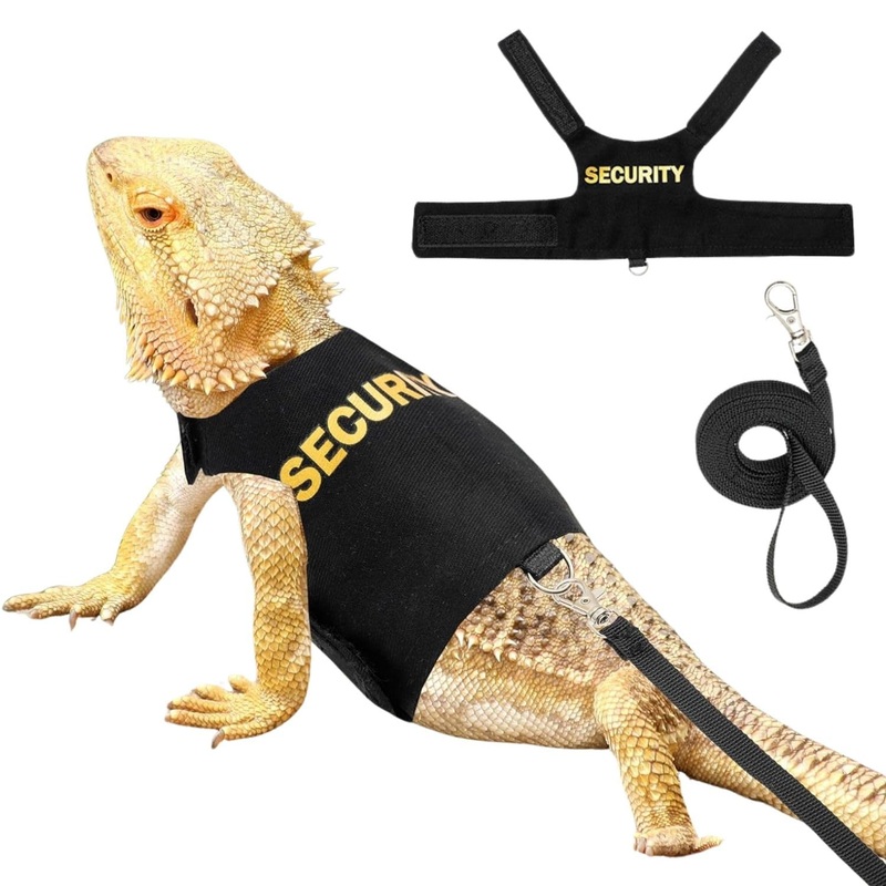 Bearded Dragon Harness and Leash Set – Adjustable Lizard Traction Rope Escape Proof Outdoor Walking Training Leash Reptile Security Costume Accessories for Bearded Dragon Lizard Small Pets (Black) Black