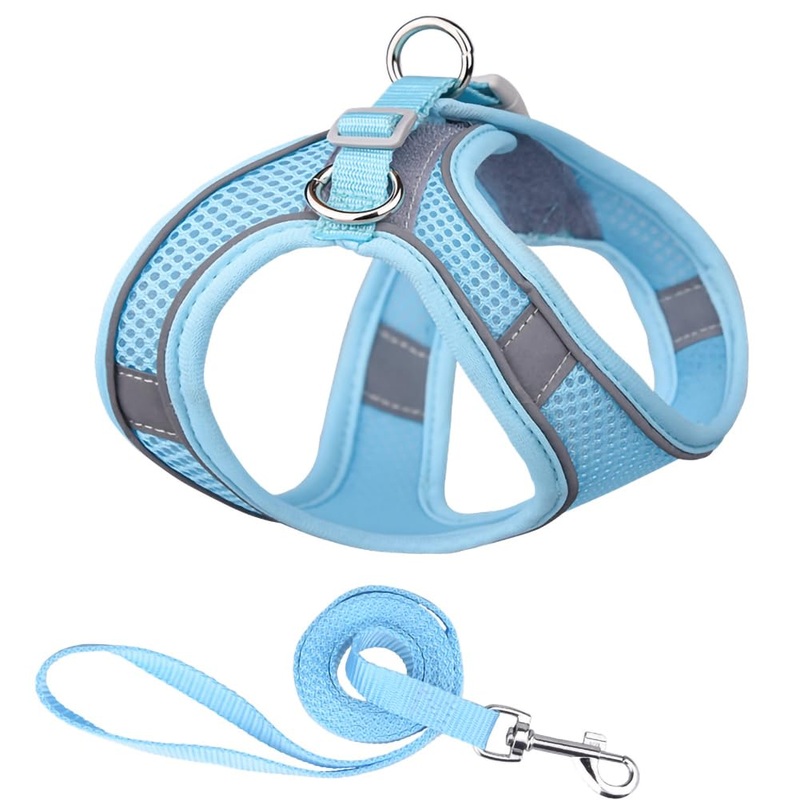Cat and Small-Medium Dog Harness, No-Pull Pet Vest with Leash for Walking, Puppy Harness Set, Step-in Dog Harness for Small Breeds, Adjustable Mesh Harness SChest:13.4-16.5″,Suitable for Cats & Small Dogs Blue