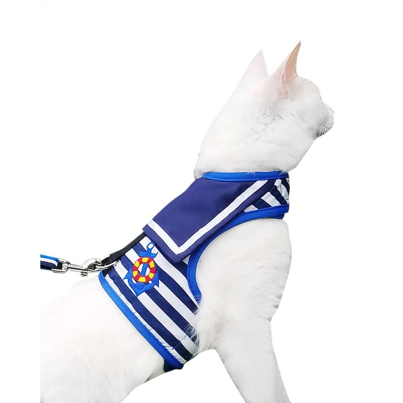 Cat Harness and Leash for Walking Escape Proof, Adjustable Cat Vest Harness, Padded Stylish Cat Walking Jackets, Sailor Suit Navy, Small S 4-6LBS