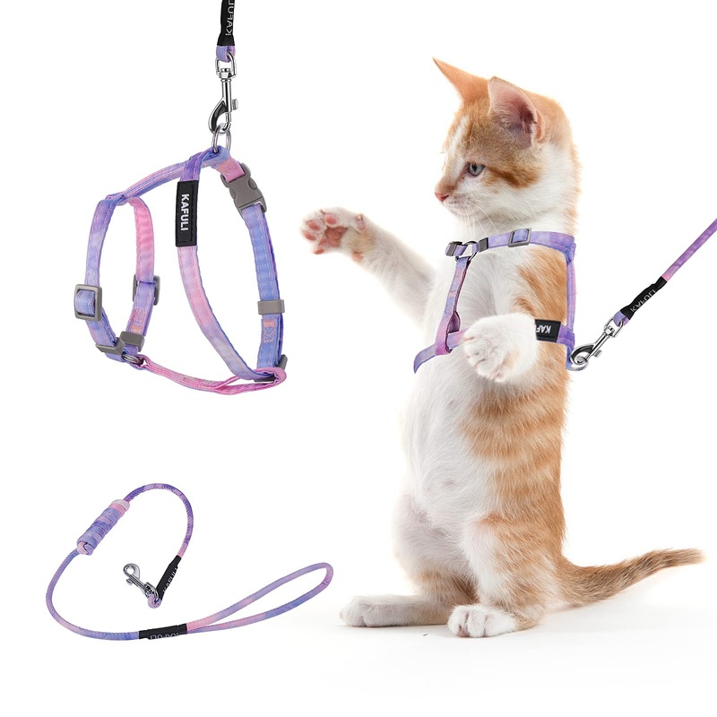 Cat Harness and Leash Set, Adjustable Gradient Kitten Harness Escape Proof Harness with Leash for Kitty Outdoor Walking (Gradient Purple) Gradient Purple