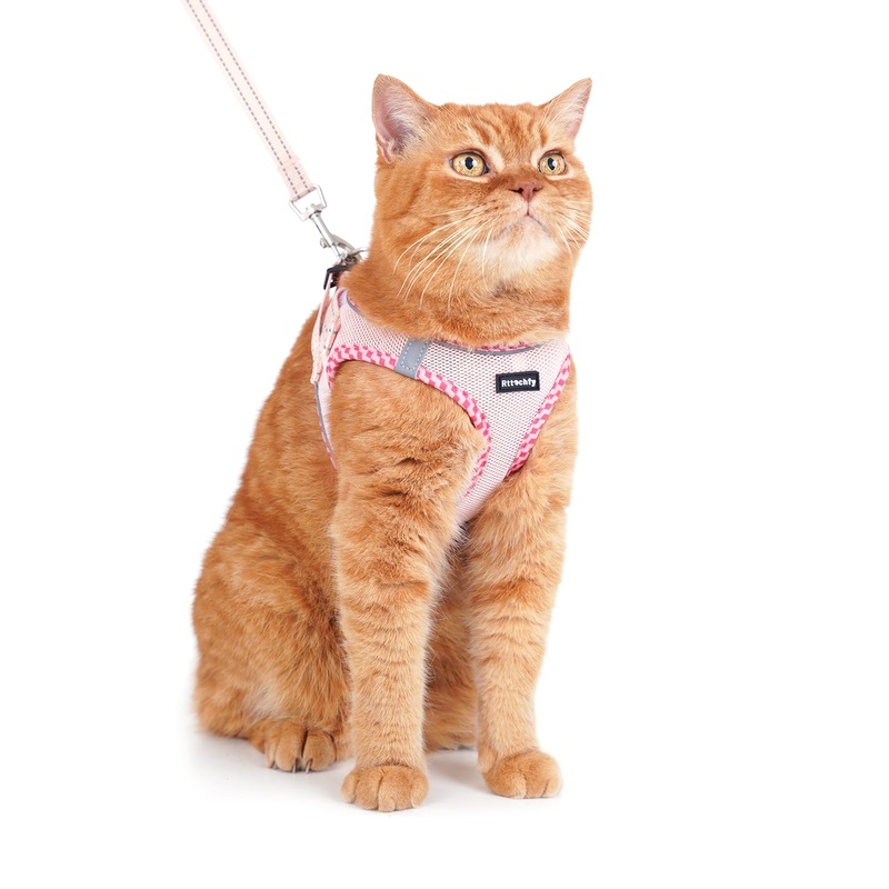 Cat Harness and Leash Set, Escape Proof Kitten Harness, Soft and Breathable Vest with Reflective Strip, Easy to Wear for Cats Walking and Traveling (Pink, S) S (Chest:14″-15.5″) Pink