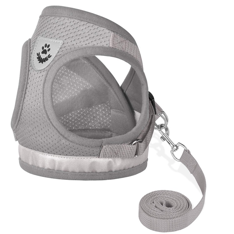 Cat Harnesses and Puppy Harness with Leashes Set, Escape Proof Cat Harness, Adjustable Reflective Soft Mesh Vest Fit Puppy Kitten Rabbit Ferrets’s Outdoor Harness XS (Chest: 6″ – 8″) Grey