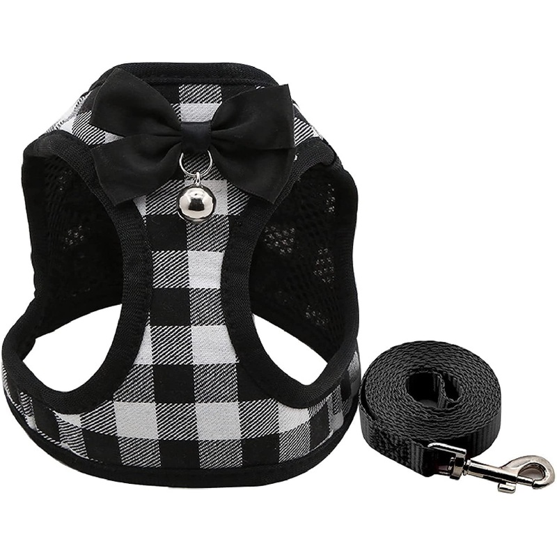 Catcat Walking Harness and Leash,Breathable Soft Kittens Vest for Cats Dogs, Escape Proof with Bell and Bow-Knot Decoration ChristmasBlack and WhiteS S Black and White