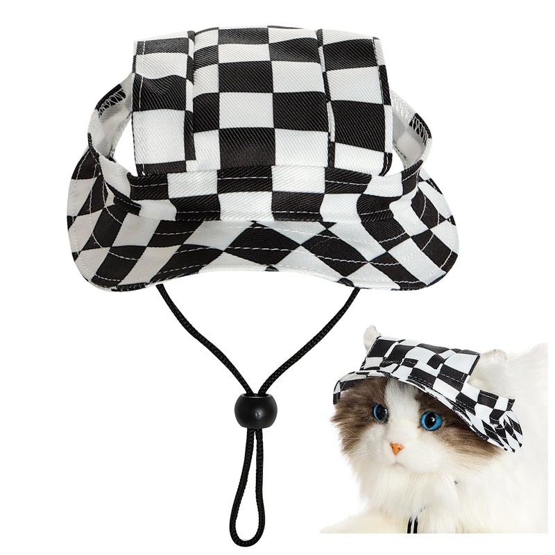 Checkerboard Pattern Dog Hat Dog Sun Hat with Ear Holes Baseball Cap for Pet Small Dogs Cats Outdoor UV Protection(Small)