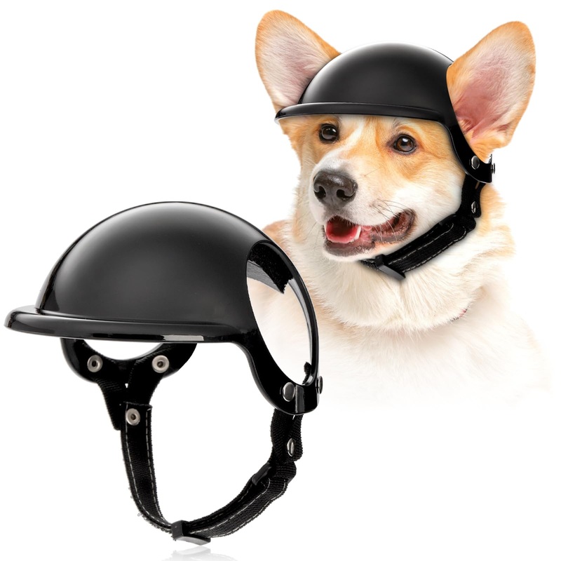 Dog Helmet for Small Dog, Dog Motorcycle Helmet with Ear Holes, Dog Safety Hat with Adjustable Strap for Outdoor Driving Riding(Black, Small)