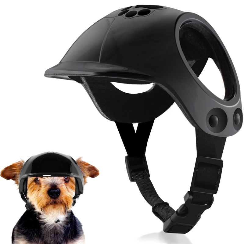 Dog Helmets for Small Dogs with Ear Holes, Hard Safety Pet Dog Hat for Puppy, Windproof Doggies Motorcycle Helmets for Outdoor Riding Hiking Cycling (Black, Small)