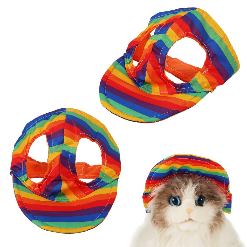 Dog Sun Hat with Ear Holes, Rainbow Dog Baseball Cap Adjustable Pet Visor for Summer Breathable All Season Outdoor Protection Gear for Small Medium Large Cat Puppy (S) S