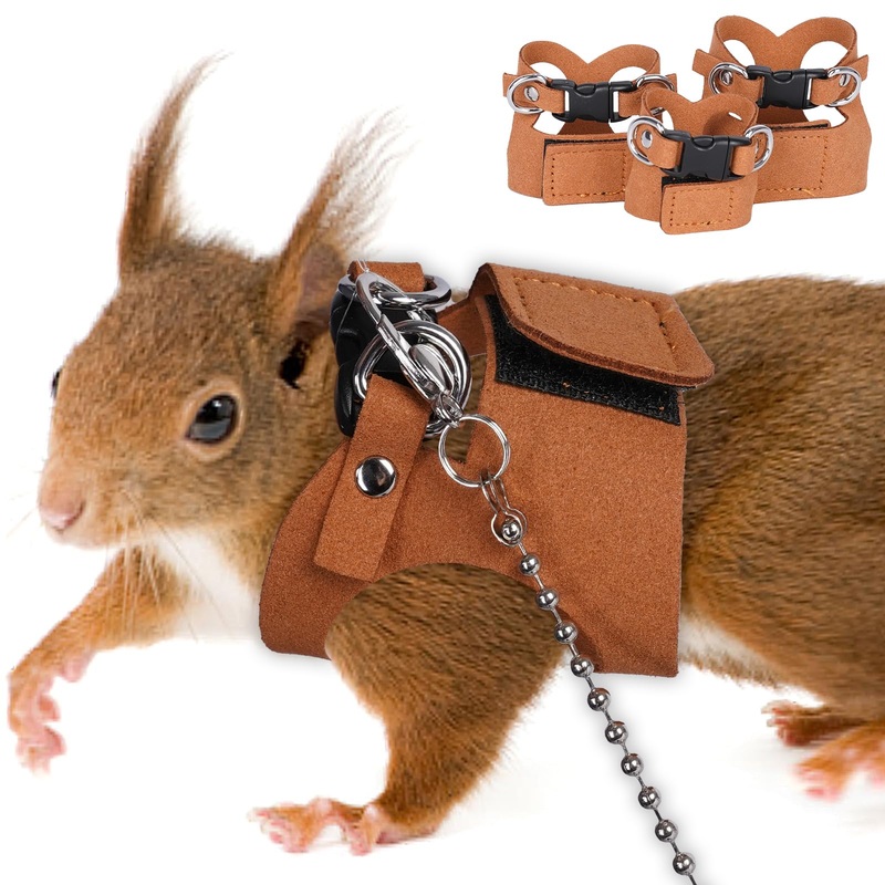 Font 3 Pack Rat Harness and LeashSquirrel Harness and Leash Set – Adjustable Traction Rope Strap Anti-Biting Chain,Small Animal Training Walking Vest Leash for Squirrel Gerbil Chinchilla Rat(S/M/L)