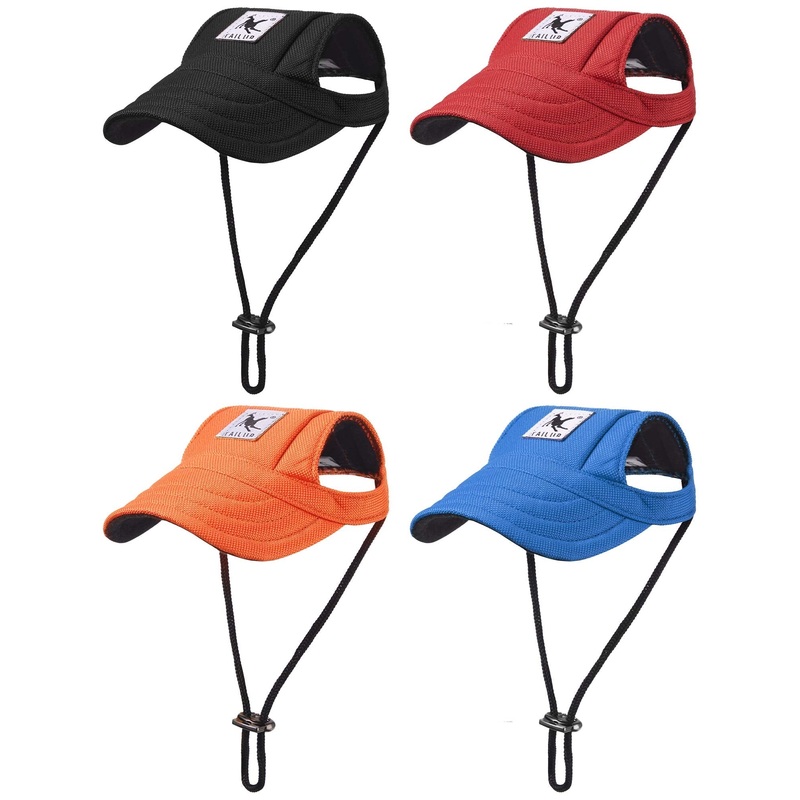 Geyoga 4 Pieces Dog Visor Hats Dog Baseball Hats Pet Sun Protection Hats Outdoor Sports Hats with Ear Holes Pet Baseball Hats with Adjustable Chin Strap for Extra Small Dogs
