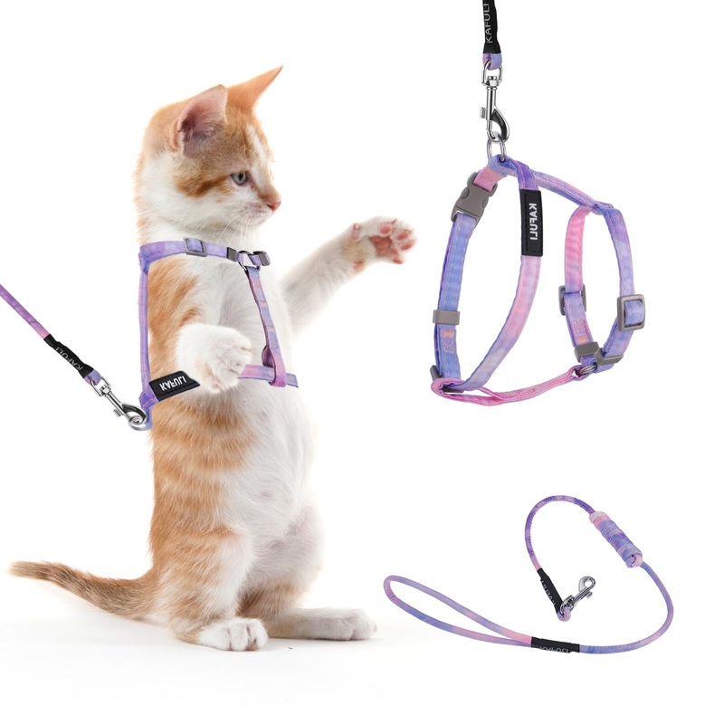 Giantree Cat Harness with Leash and Collar Set, Adjustable H-Shaped Kitten Harness Escape Proof Harness Glow in The Dark for Kitty Outdoor Walking (Gradient Purple) Gradient Purple
