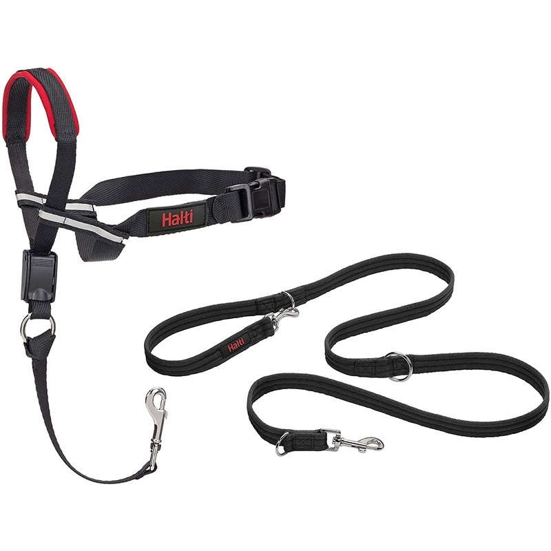 Optifit Headcollar Size Medium & Training Leash Size Large, Black Combination Pack – Stop Your Dog Pulling on the Leash. Adjustable with Padded Nose Band. Suitable for Medium Dogs Medium Head Collar