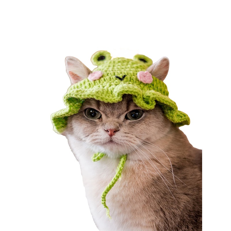 QWINEE Cartoon Design Knit Cute Dog Hat Soft Cat Hat Rabbit Hat Halloween Christmas Party Costume Head Wear Accessories for Puppy Cat Kitten Small Dogs Small Animals Green and Pink Small
