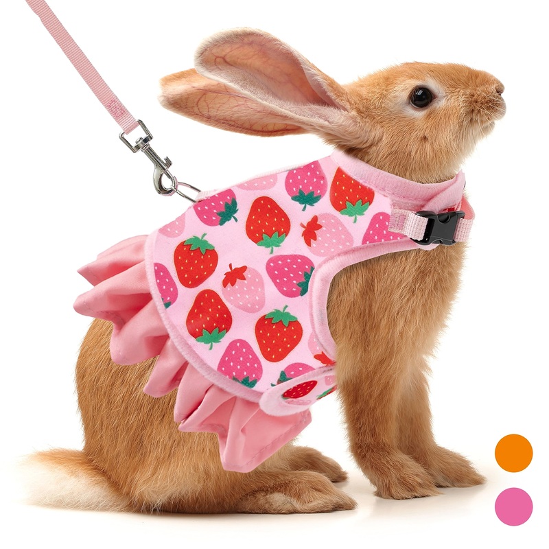 Rabbit Harness and Leash for Walking Escape Proof – Cute Carrot Pattern Mesh Breathable Bunny Vest Harness Outdoor Camping Hiking Training – also suit for Ferret Kitten Puppy Small Animals L (neck:7″-11.8″ chest:9.8″-15.7″) Pink