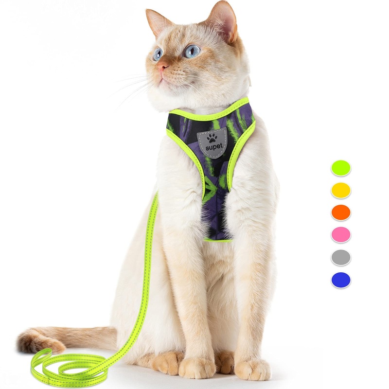 Supet Cat Harness and Leash Escape Proof, Adjustable Breathable Cat Vest Harness with Reflective Trim, Cat Leash and Harness Set for Large Small Cats Kittens Puppies Green MChest:11.0-18.3”)