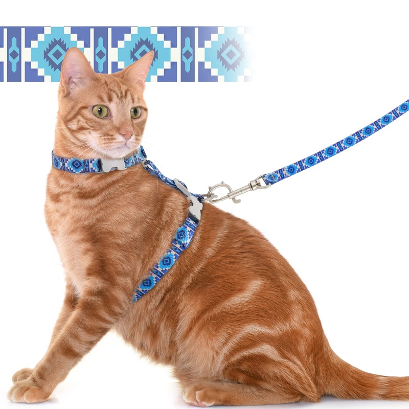 Supet Cat Harness and Leash Escape Proof, Adjustable Cat Leash and Harness Set for Walking, Lightweight Cat Harness for Large Small Kittens Blue M (neck:8-12″, chest: 11-19″)