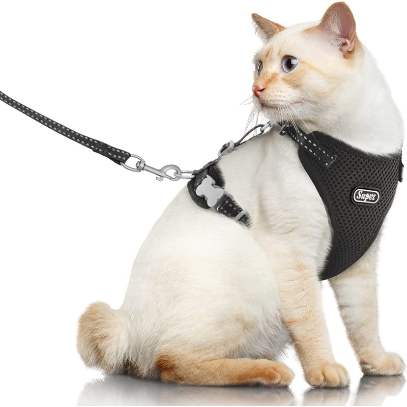 Supet Cat Harness and Leash for Walking Escape Proof, Adjustable Harness for Cats, Easy Control Small Cat Harness for Medium Large Kitten and Dogs S Black Small (Chest: 10.0″ – 15.0″)