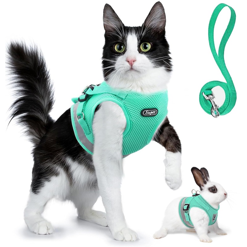 Supet Cat Harness and Leash Set for Walking Cat and Small Dog Harness Soft Mesh Harness Adjustable Cat Vest Harness with Reflective Strap Comfort Fit for Pet Kitten Puppy Rabbit Medium (Chest: 13″ – 15″) Turquoise