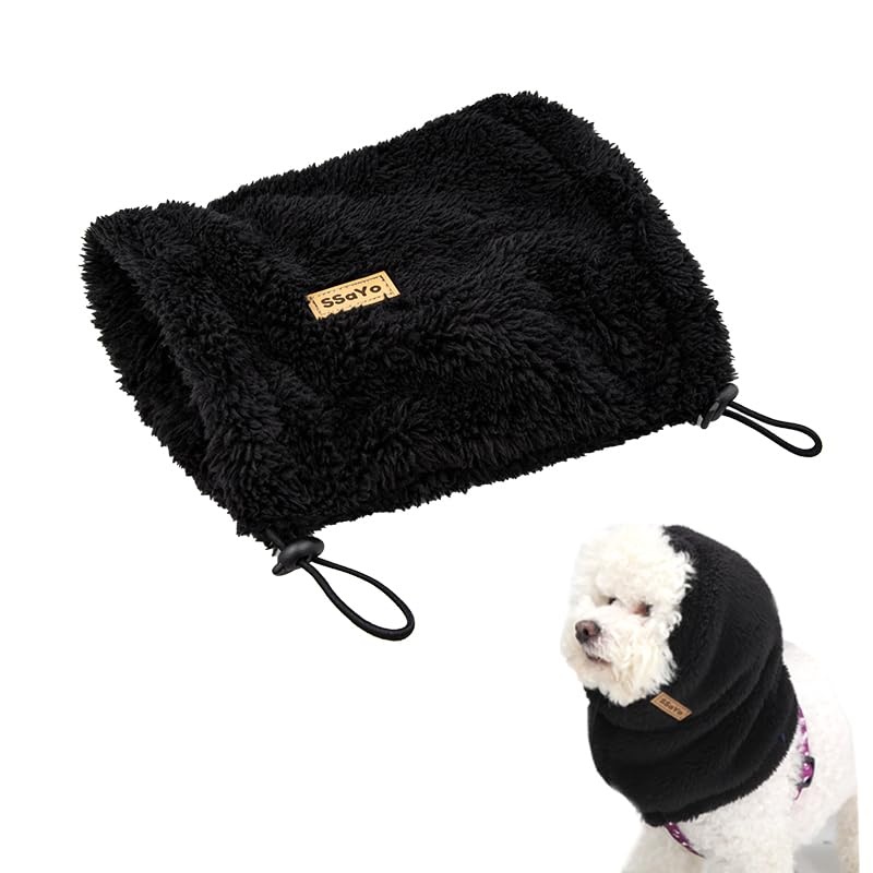 Adjustable Dog Noise Cancelling Ear Muffs Noise Protection – No Flap Ear Wraps for Dogs – Snoods Dog Headband Ear Covers for Anxiety Relief, Thunderstorms, Fireworks & Grooming (Black, Medium) No Flap Ears Black