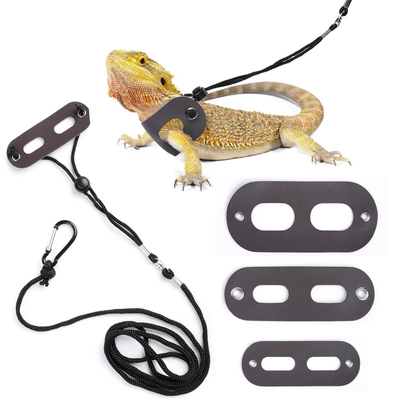 Bearded Dragon Harness and Leash Adjustable(S,M,L, 3 Pack) – Soft Leather Reptile Lizard Leash for Amphibians and Other Small Pet Animals