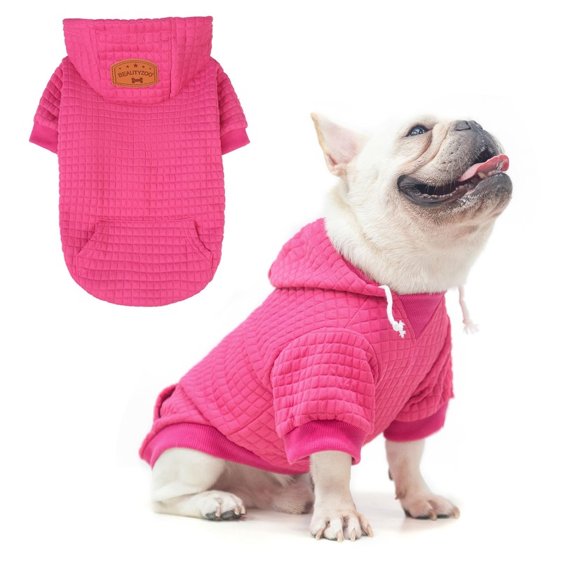 BEAUTYZOO Dog Hoodie for Small Medium Large Dogs, Winter Fall Warm Dog Clothes for Puppy S M Sized Dogs Girl Boy, Dog Sweater Shirt Hoodies with Pocket Bulldog Pitbull Cat Clothing Coat M (Back: 16″,Chest: 22″, Neck: 13″) Rose Pink