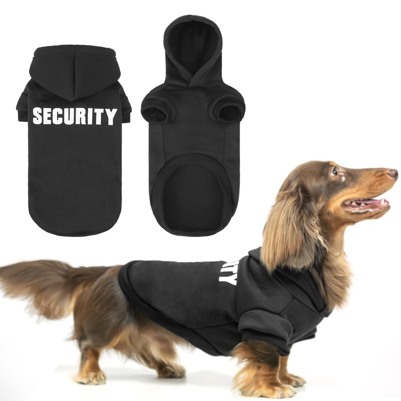 BINGPET Security Dog Hoodies Dachshund Sweater Cold Weather Dog Coats Soft Brushed Fleece Pet Clothes Hooded Sweatshirt for Dog Cat #1 Black(Security) Small (Chest Girth 13″,Dachshund Recommend)