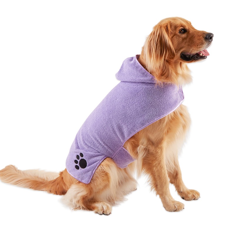 Bone Dry Pet Robe Collection, Embroidered Absorbent Microfiber Bath Robe with Adjustable Closure, for Dogs & Cats, Large, Lavender